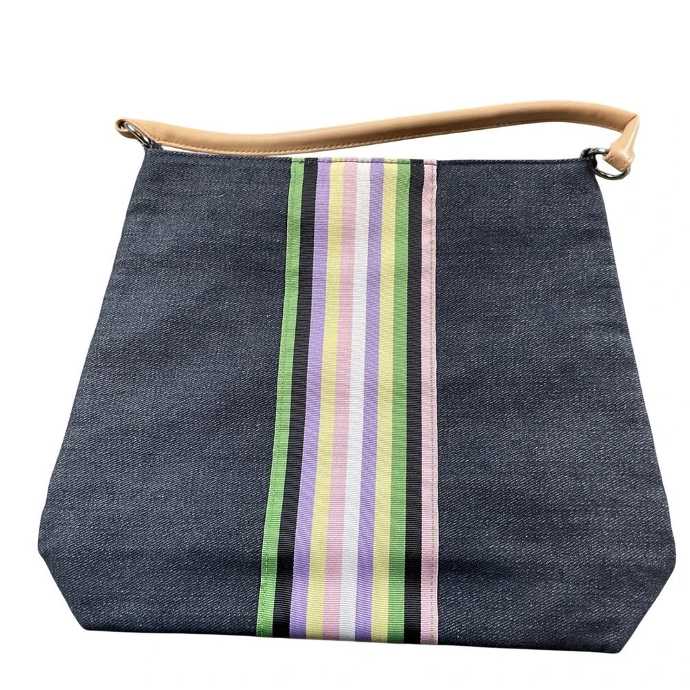 Victoria's Secret Denim Shoulder Bag‎ Pastel Stripe Accent Purse Y2K